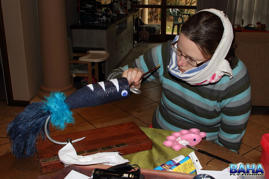 Sharon touching up my shoddy paintwork